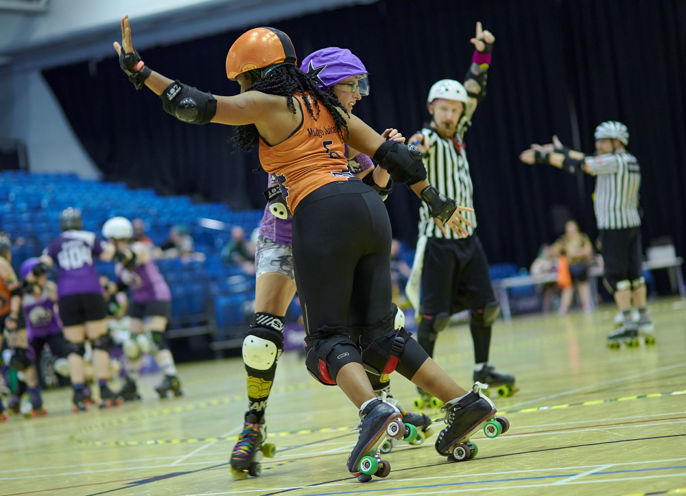 One of our SSRD skaters - Petra, providing the last line of defence against a pesky jammer